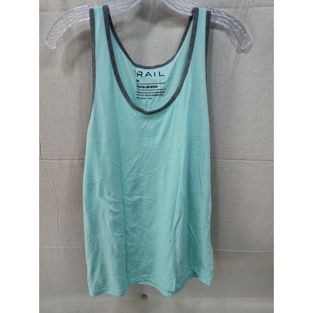 The Rail Mens Ringer Tank Top Teal Green Gray Trim Size Large Cotton Blend
